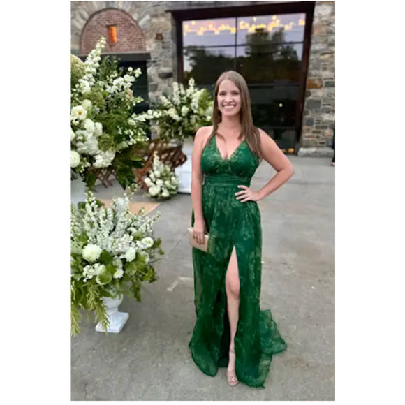 Lulus Romance That Wows Dark Green Floral Print Organza Maxi Dress Size S - Picture 13 of 14